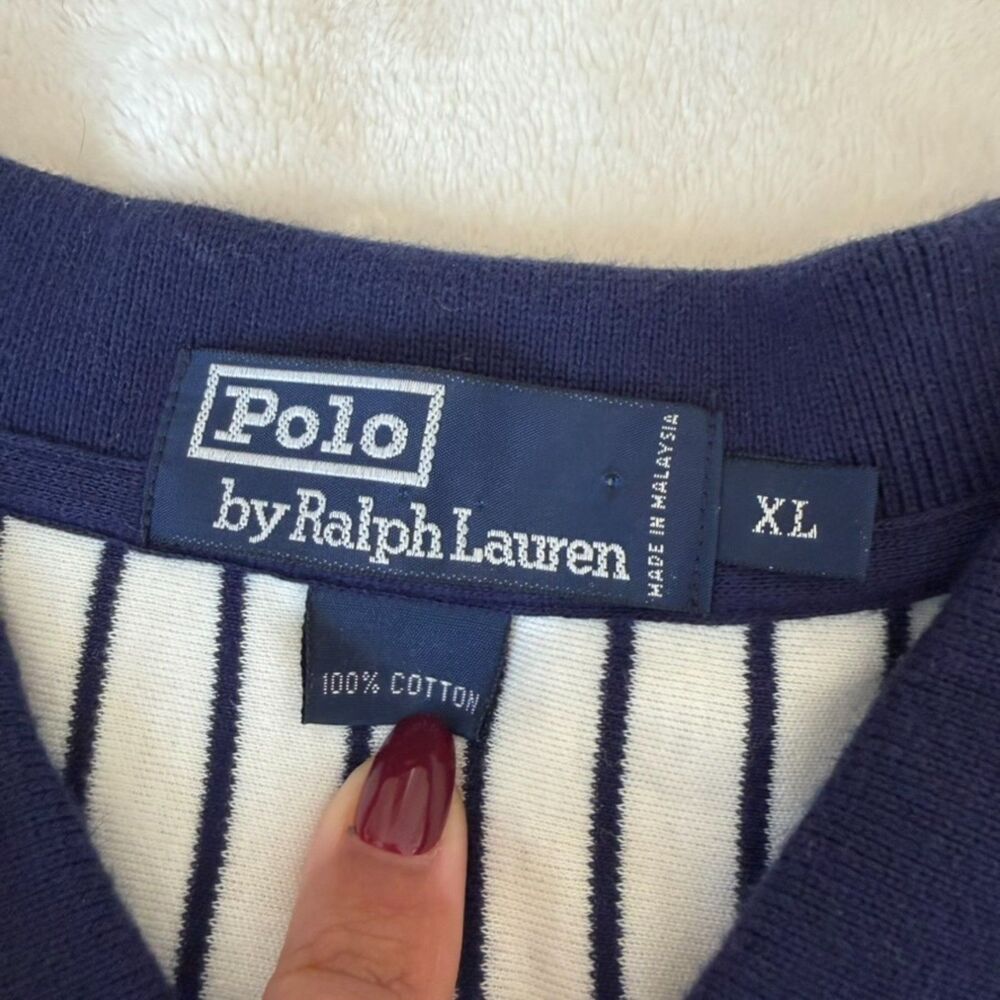 Polo Ralph Lauren Navy White Striped Polo Shirt Size XL Mens 100% Cotton - Picture 7 of 7